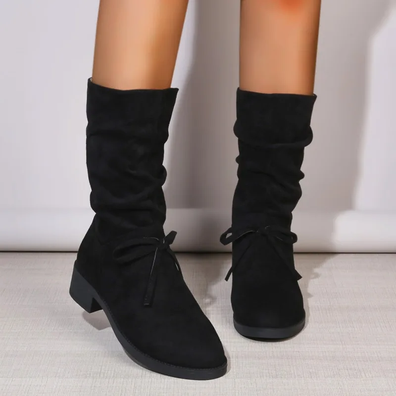 Bow Women Boots Suede Mid Calf Fahsion Boots Brand Heeled Shoes 2025 Elegant Winter New Trend Casual Woman Pumps Botas Mujer
Bow Women Boots Suede Mid Calf Fahsion Boots Brand Heeled Shoes 2025 Elegant Winter New Trend Casual Woman Pumps Botas Mujer