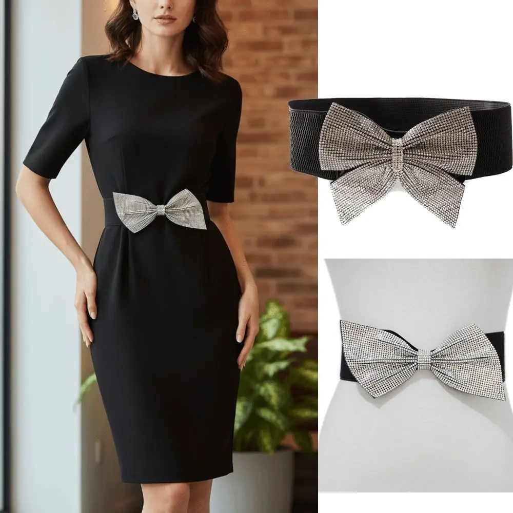 Rhinestone Bow Women's Waistband Elastic Wide Waist Decorative Belt Bling-Bling Corset Style Women's Dress Belt Dress Accessory
Rhinestone Bow Women's Waistband Elastic Wide Waist Decorative Belt Bling-Bling Corset Style Women's Dress Belt Dress Accessory