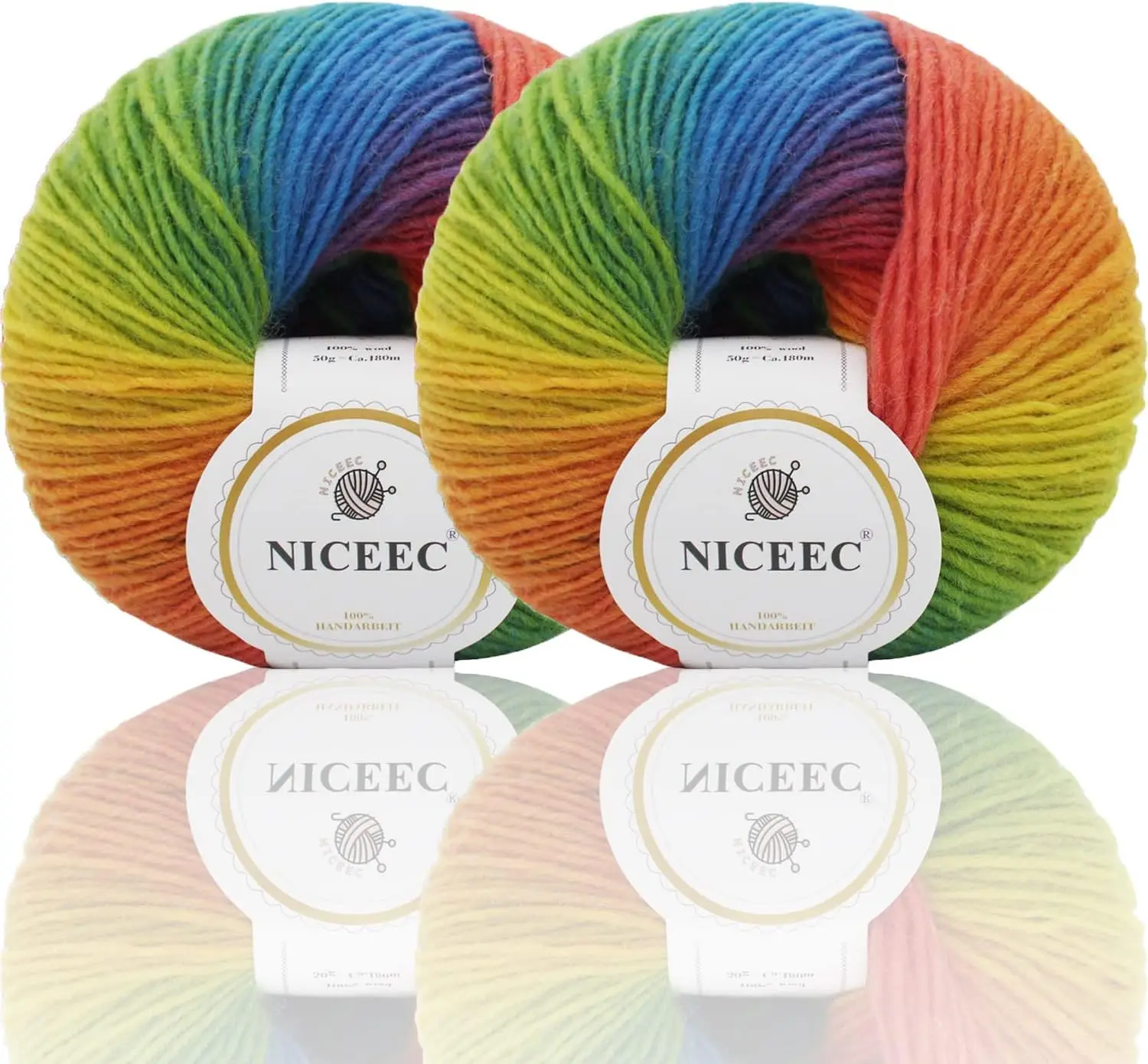 2 Skeins Rainbow Soft Yarn 100% Wool Gradient Multi Color Yarn for Crocheting Knitting Total Length 180m×2(196yds×2,50g×2)
2 Skeins Rainbow Soft Yarn 100% Wool Gradient Multi Color Yarn for Crocheting Knitting Total Length 180m×2(196yds×2,50g×2)