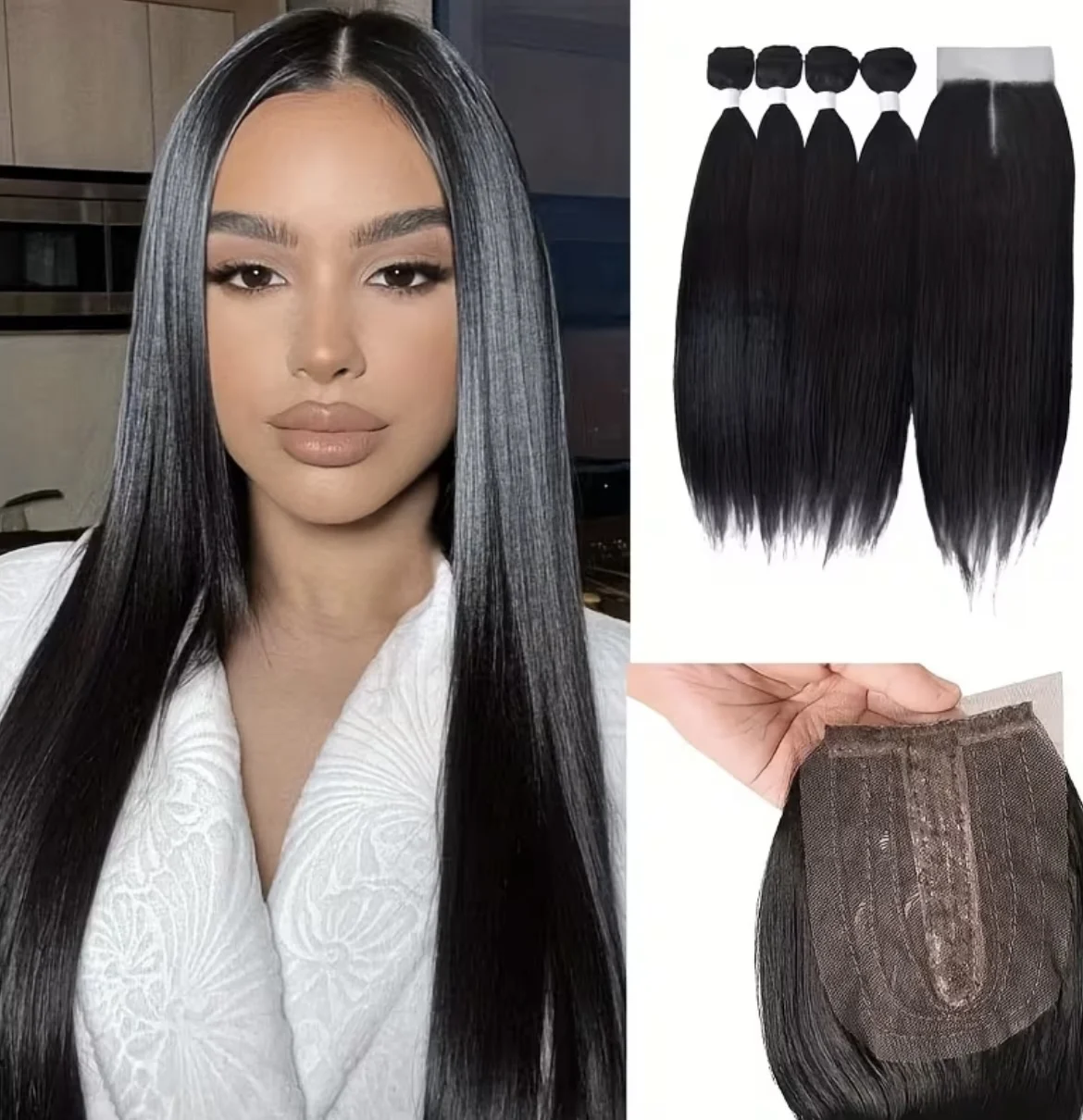 Straight Hair Extension Synthetic Hair 4 Bundles With 4x4 Closure Straight Hair Bundles With Closure 16Inches For Women
Straight Hair Extension Synthetic Hair 4 Bundles With 4x4 Closure Straight Hair Bundles With Closure 16Inches For Women