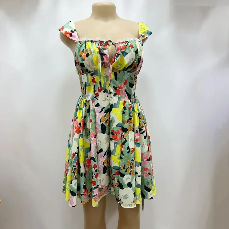 Summer New Fresh Lace Print High Waist Pleated Short Skirt Dress Women's Cross-Border Fashion V-neck Mini Dress Regular Sleeve
Summer New Fresh Lace Print High Waist Pleated Short Skirt Dress Women's Cross-Border Fashion V-neck Mini Dress Regular Sleeve