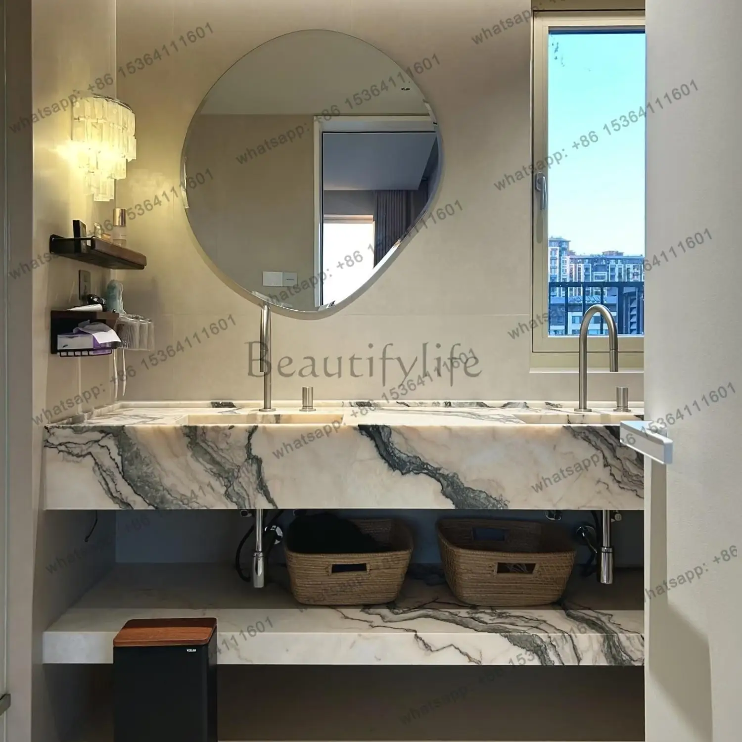 Smoky Pink Narrow Rim Wall Vanity, Deep Basin Marble Sink Set, Heat & Scratch Resistant
Smoky Pink Narrow Rim Wall Vanity, Deep Basin Marble Sink Set, Heat & Scratch Resistant
