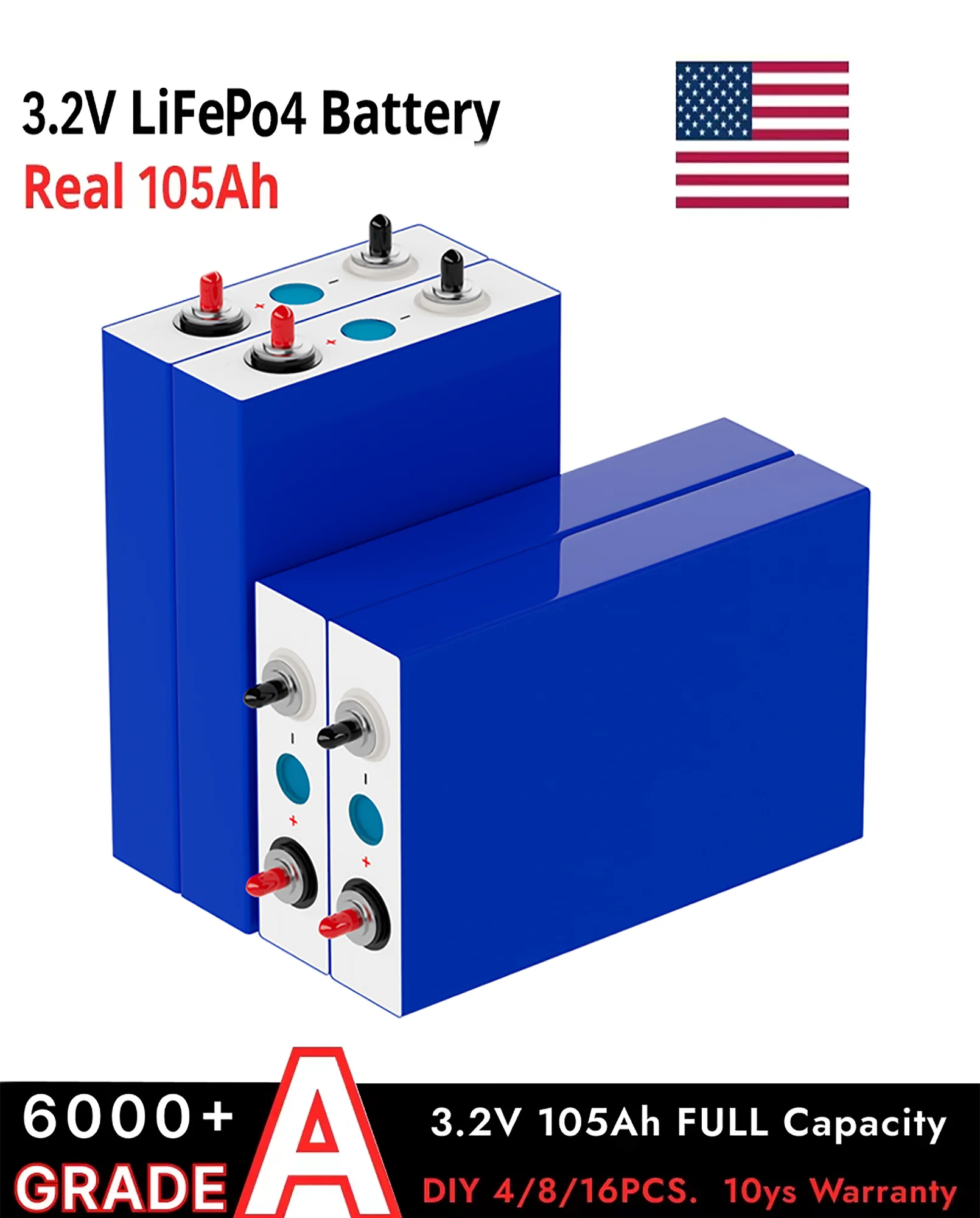3.2V 105Ah LiFePO4 Battery EVE Cells Rechargeable LFP Lithium Prismatic Batteries Cell For DIY 12V 24V 48V Battery Pack
3.2V 105Ah LiFePO4 Battery EVE Cells Rechargeable LFP Lithium Prismatic Batteries Cell For DIY 12V 24V 48V Battery Pack