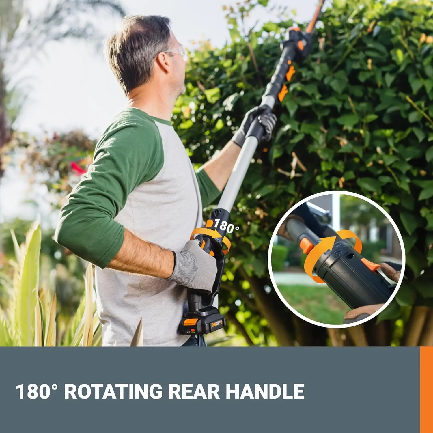WG252 20V 20" Cordless Hedge Trimmer, Reach Up to 12 Feet, Extended Pole, 180° Rotation Head, – Battery & Charger Included
WG252 20V 20" Cordless Hedge Trimmer, Reach Up to 12 Feet, Extended Pole, 180° Rotation Head, – Battery & Charger Included