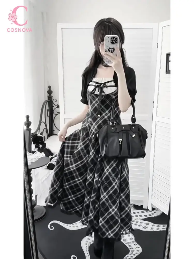 Ryousangata Japanese Vintage Goth Kawaii 2pcs Set Women Plaid Puff Sleeve Bow Maxi Dress Crop Top Summer Casual Harajuku New
Ryousangata Japanese Vintage Goth Kawaii 2pcs Set Women Plaid Puff Sleeve Bow Maxi Dress Crop Top Summer Casual Harajuku New