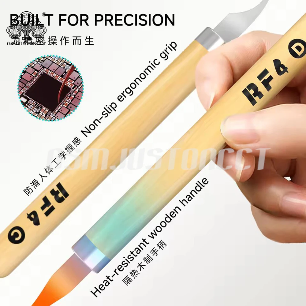 RF4 RF-KH15 4-in-1 Pry Tool Set Wooden Handle Metal Spudger Kit for Phone PCB Chip Glue Removal and Repair
RF4 RF-KH15 4-in-1 Pry Tool Set Wooden Handle Metal Spudger Kit for Phone PCB Chip Glue Removal and Repair