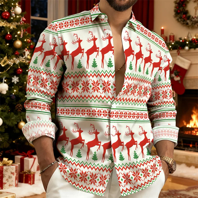 Мужская рубашка с длинным рукавом на рождественскую тематику 2025 года, жаккардовый топ с красными и зелеными оленями и снежинками, рубашка для праздничной вечеринки
Мужская рубашка с длинным рукавом на рождественскую тематику 2025 года, жаккардовый топ с красными и зелеными оленями и снежинками, рубашка для праздничной вечеринки