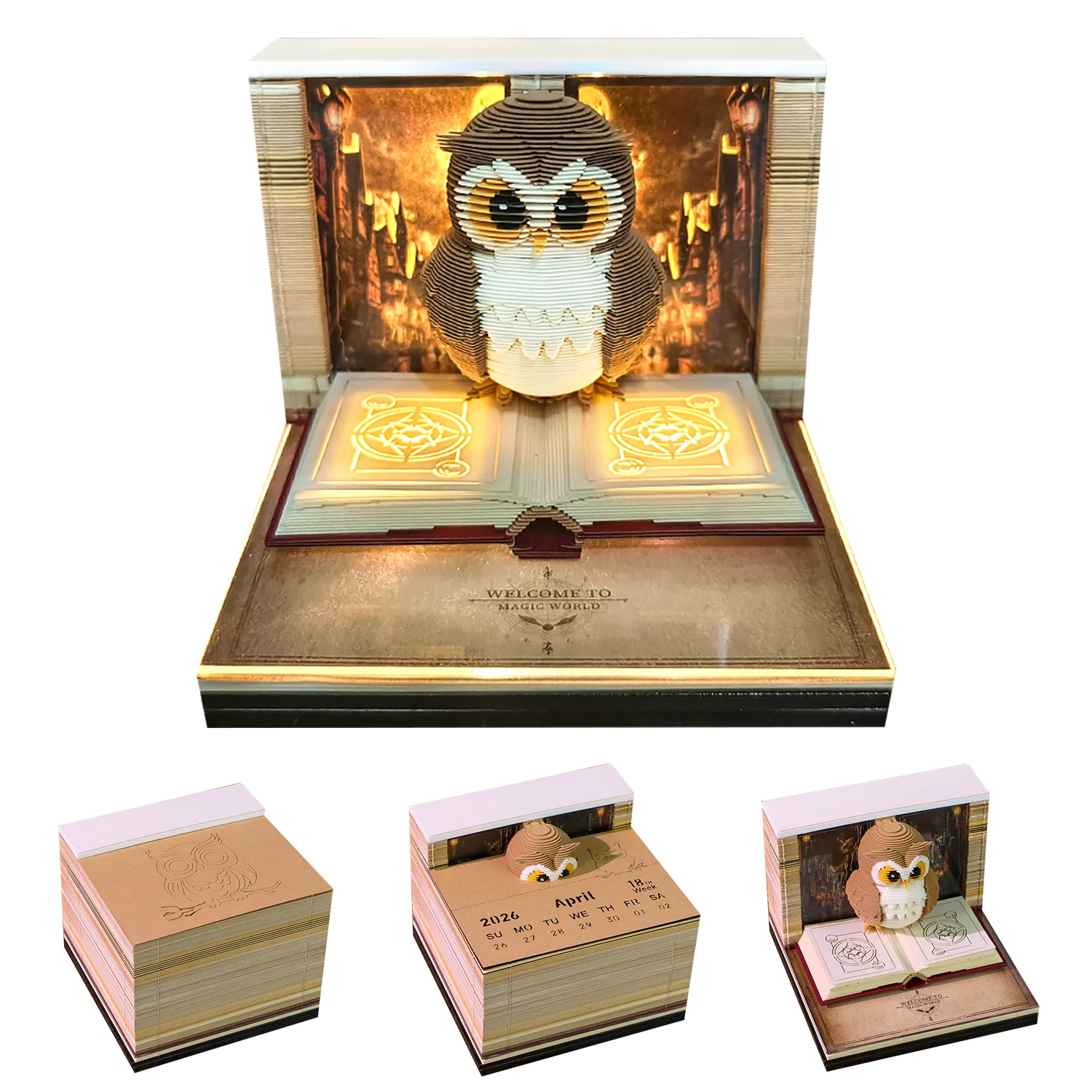 3D Time Piece Calendar, 2026 Desk Calendar With LED Light, 3D Magic Owl Calendar Paper Carving Art Memo Pad Notepad Gift
3D Time Piece Calendar, 2026 Desk Calendar With LED Light, 3D Magic Owl Calendar Paper Carving Art Memo Pad Notepad Gift