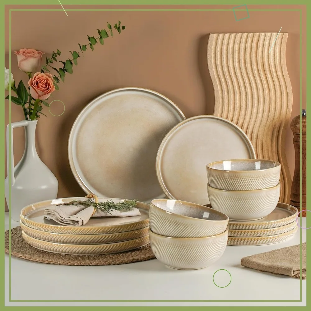 12-Piece Stoneware Dinnerware Set for 4, Scratch Resistant Plates and Bowls, Dishwasher and Microwave Safe Ceramic Dishes
12-Piece Stoneware Dinnerware Set for 4, Scratch Resistant Plates and Bowls, Dishwasher and Microwave Safe Ceramic Dishes