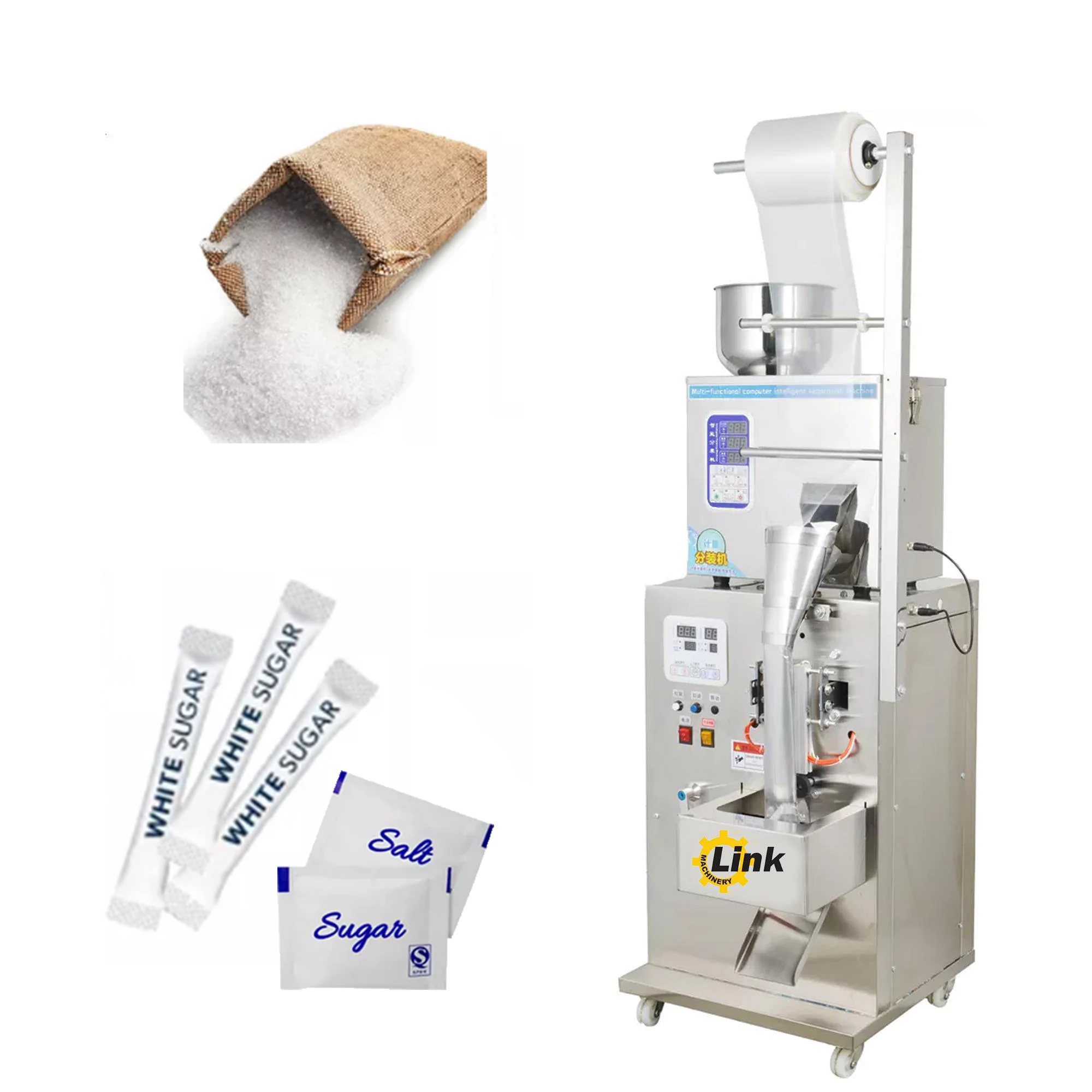 LINK Brand Factory Best Selling Full Automatic Small Coffee Powder Salt Tea Weighing Sugar Sachet Packing Machine
LINK Brand Factory Best Selling Full Automatic Small Coffee Powder Salt Tea Weighing Sugar Sachet Packing Machine