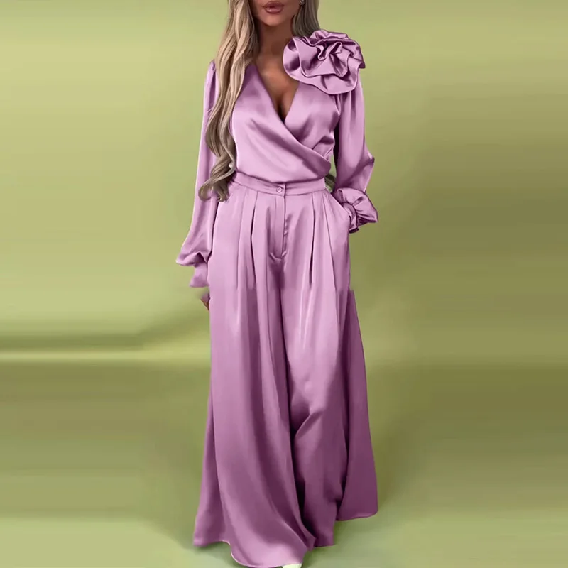 Sexy Deep V-neck Pullover Tops & Long Pants Set Women Casual Long Sleeve Solid 2Pc Outfits Elegant Floral Patchwork Satin Suits
Sexy Deep V-neck Pullover Tops & Long Pants Set Women Casual Long Sleeve Solid 2Pc Outfits Elegant Floral Patchwork Satin Suits