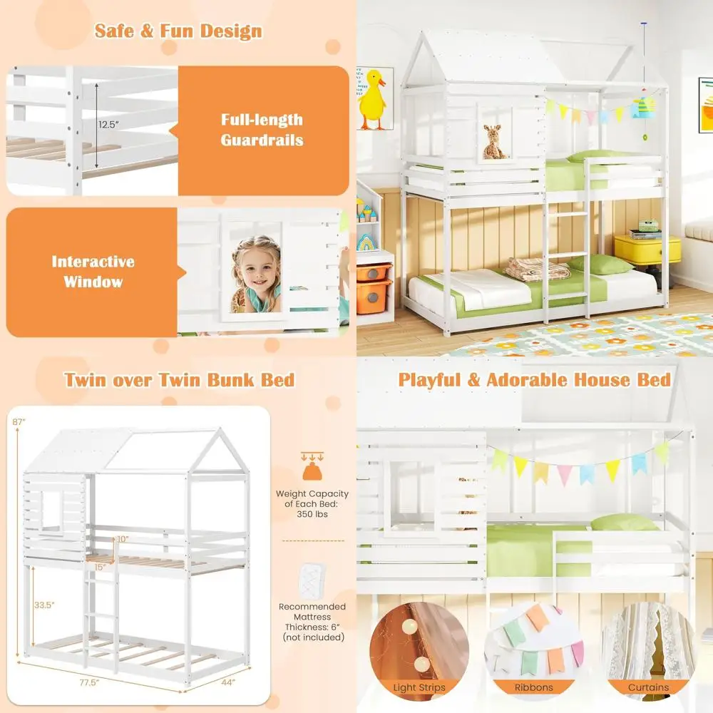 Twin Over Twin Wood Bunk Bed with Ladder, Guardrail, and Wood Slats - Ideal for Kids, Dorms, and Bedrooms in White
Twin Over Twin Wood Bunk Bed with Ladder, Guardrail, and Wood Slats - Ideal for Kids, Dorms, and Bedrooms in White