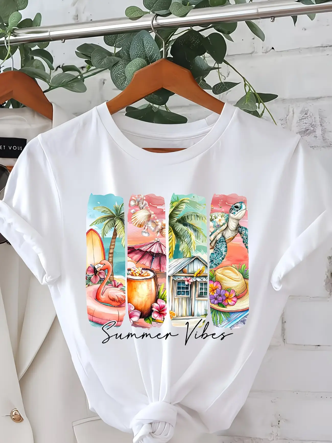 Plus size women's short sleeve T-shirt Palm Tree Beach Hut Flamingo Drink Hat Summer Vibes Text Spring and Summer Essentials
Plus size women's short sleeve T-shirt Palm Tree Beach Hut Flamingo Drink Hat Summer Vibes Text Spring and Summer Essentials