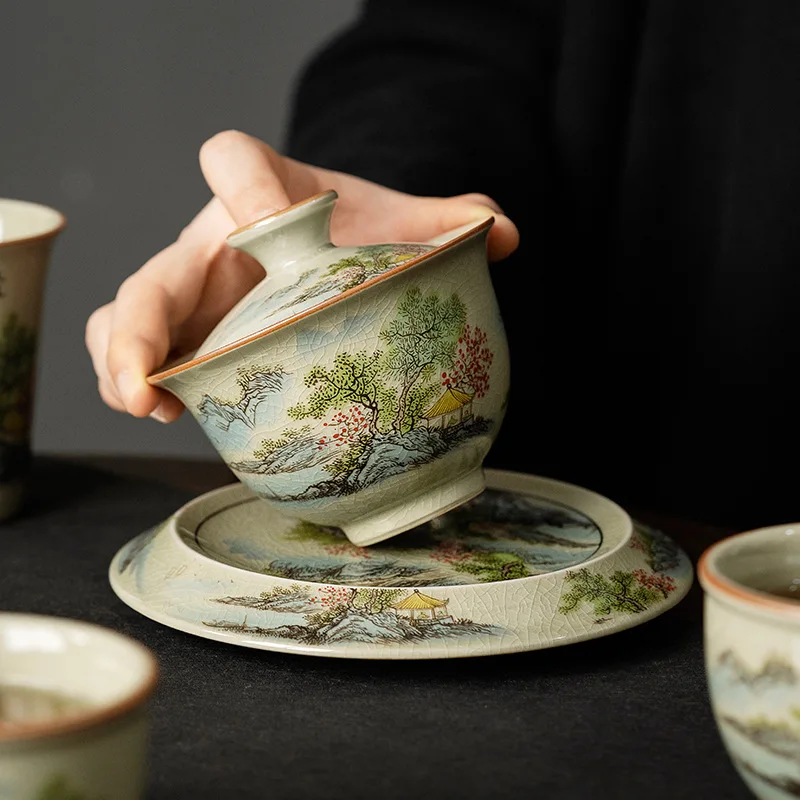 Retro Porcelain Gaiwan Pot Tray Tea Cup High-End Single Gaiwan Large Capacity Tea Making Hand-Held Cup Kung Fu Tea
Retro Porcelain Gaiwan Pot Tray Tea Cup High-End Single Gaiwan Large Capacity Tea Making Hand-Held Cup Kung Fu Tea