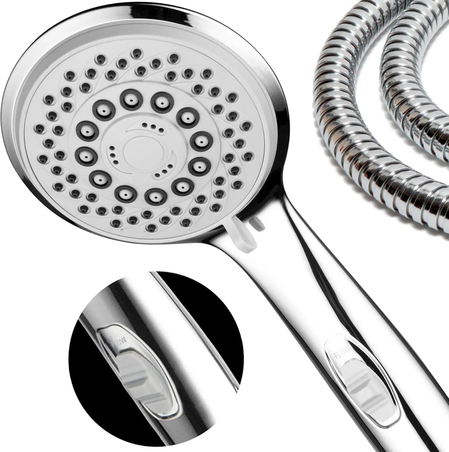 7-Setting Handheld Shower Head, High-Pressure, 4-Inch Face, Water-Saving Pause Switch, Chrome, Easy Install
7-Setting Handheld Shower Head, High-Pressure, 4-Inch Face, Water-Saving Pause Switch, Chrome, Easy Install