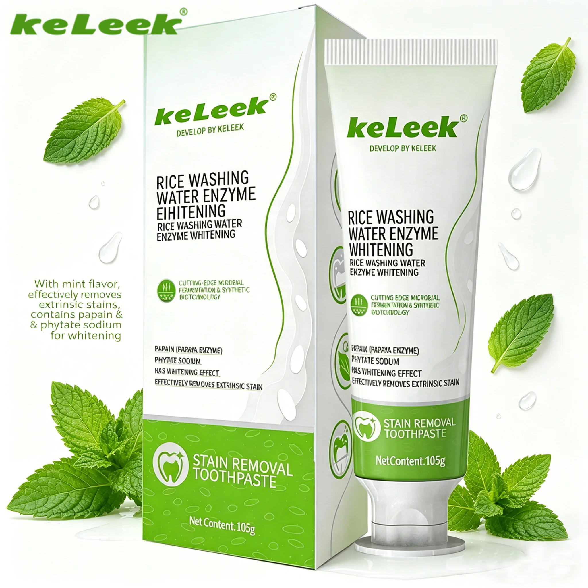 KeLeek Rice Water Enzyme Toothpaste mint flavor 105g Whitening Stain Removal Deep Cleaning Fresh Breath Oral Care Daily Use
KeLeek Rice Water Enzyme Toothpaste mint flavor 105g Whitening Stain Removal Deep Cleaning Fresh Breath Oral Care Daily Use