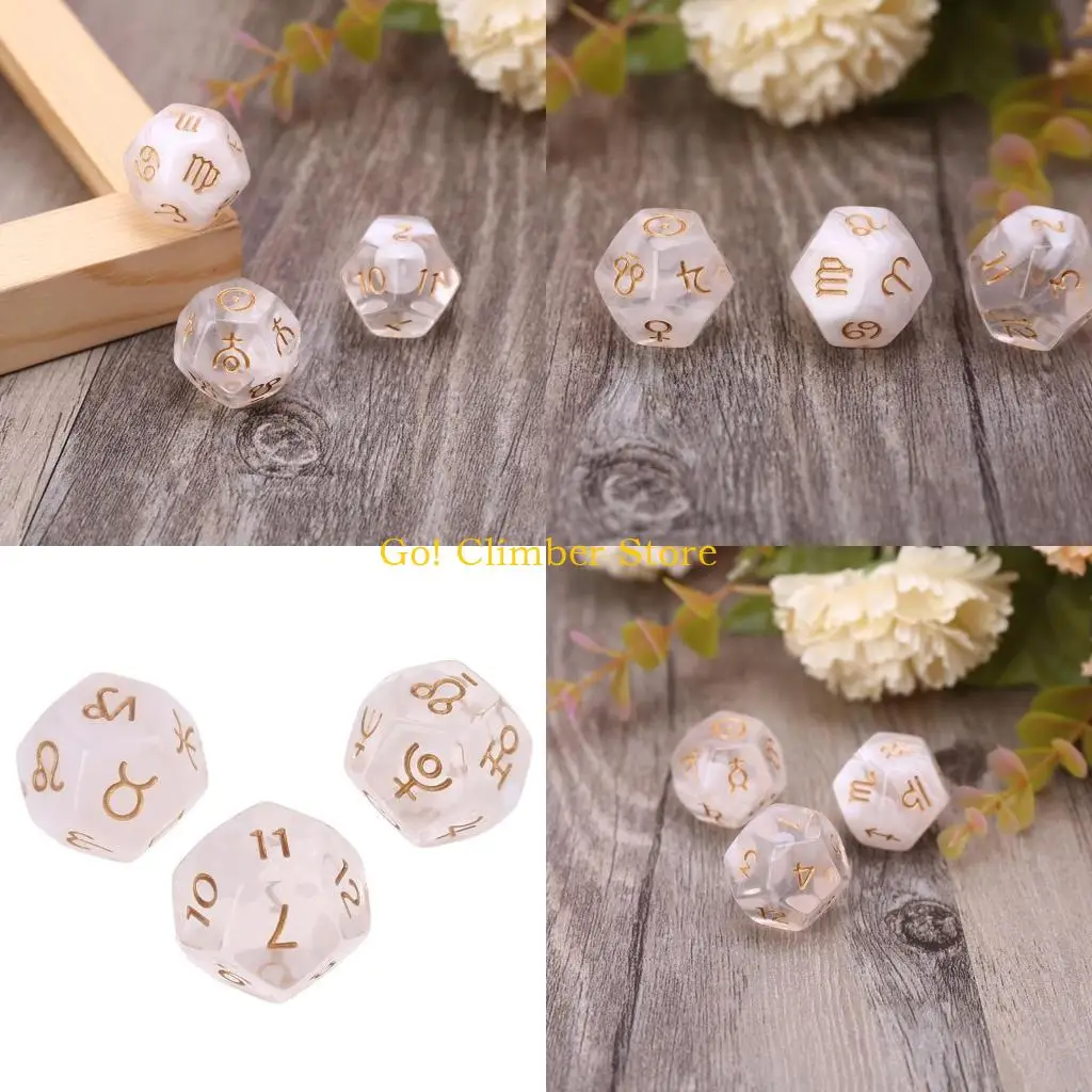 Q84C 3Pcs/pack Astrological Dices 12 Sided Polyhedral Dice Astrology Tarot Card Constellation Divination Zodiac Dices Set
Q84C 3Pcs/pack Astrological Dices 12 Sided Polyhedral Dice Astrology Tarot Card Constellation Divination Zodiac Dices Set