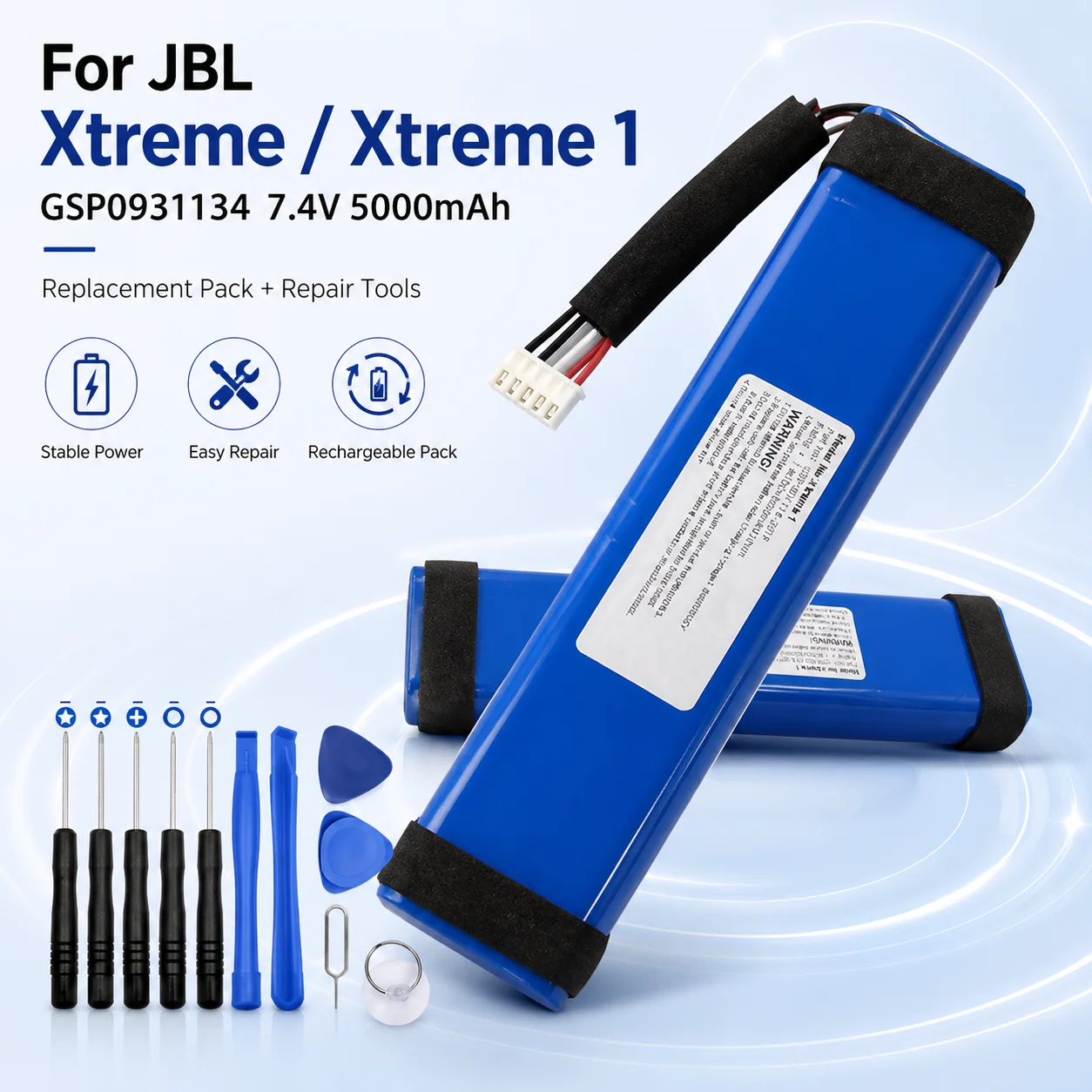 GSP0931134 7.4V 5000mAh Rechargeable Li-ion Battery for JBL Xtreme Xtreme 1 Bluetooth Speaker Replacement Pack
GSP0931134 7.4V 5000mAh Rechargeable Li-ion Battery for JBL Xtreme Xtreme 1 Bluetooth Speaker Replacement Pack