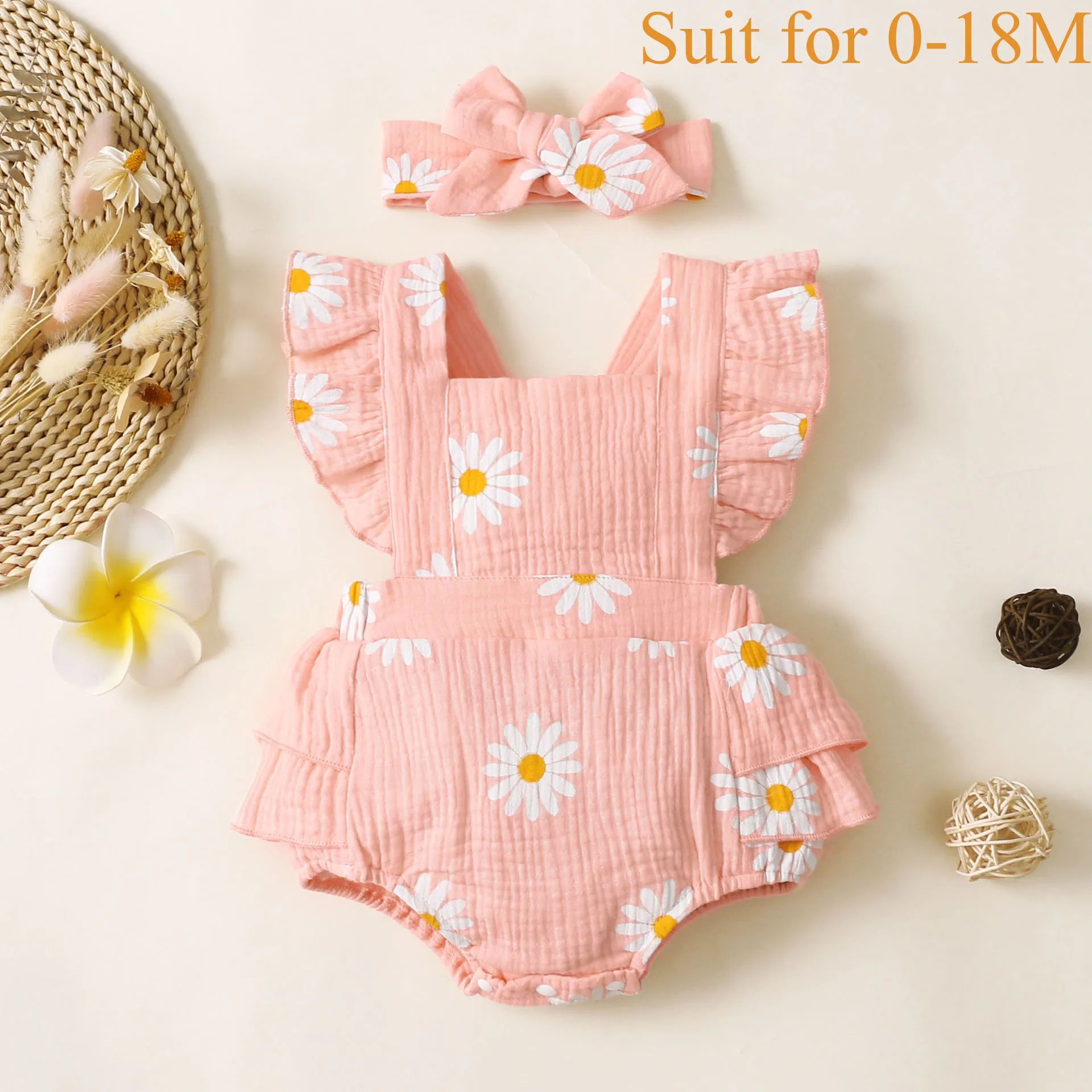 Baby Girls Romper Summer Sleeveless Ruffle Daisy Print Jumpsuit with Headband Newborn Infant Cute Two-piece set 0-18M
Baby Girls Romper Summer Sleeveless Ruffle Daisy Print Jumpsuit with Headband Newborn Infant Cute Two-piece set 0-18M