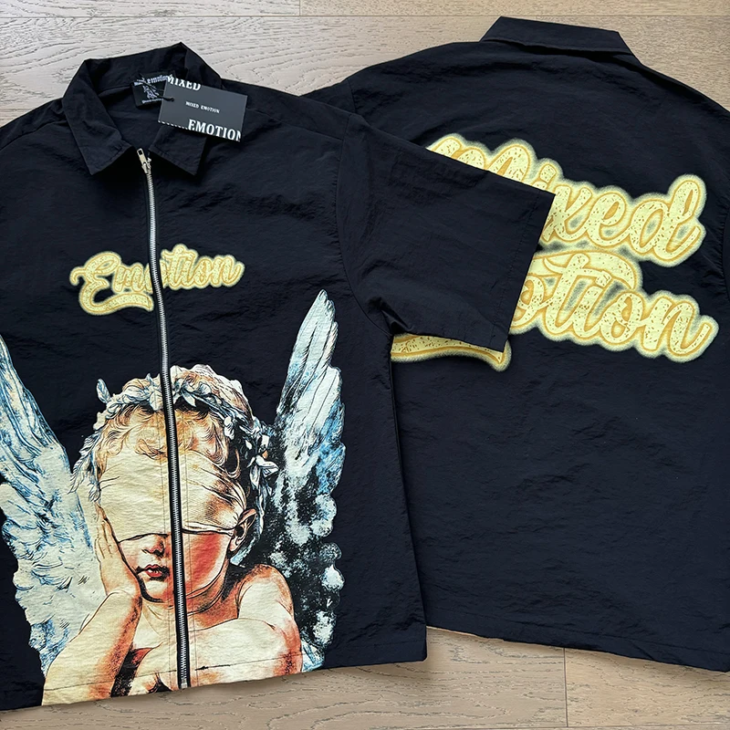 MIXED EMOTION Short-sleeved Lapel Shirts Trendy Angel Print Streetwear Zipper Cardigan Tops One Day Shipped Out
MIXED EMOTION Short-sleeved Lapel Shirts Trendy Angel Print Streetwear Zipper Cardigan Tops One Day Shipped Out