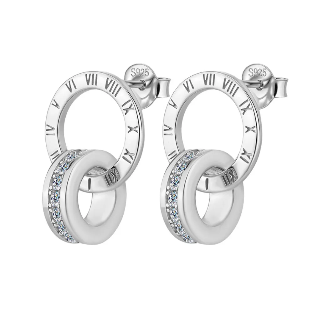 S925 Silver Iced Moissanite Roman Number Double Circle Stud Earrings Women Fine Jewelry Plated White Gold Pass Diamond Tester
S925 Silver Iced Moissanite Roman Number Double Circle Stud Earrings Women Fine Jewelry Plated White Gold Pass Diamond Tester