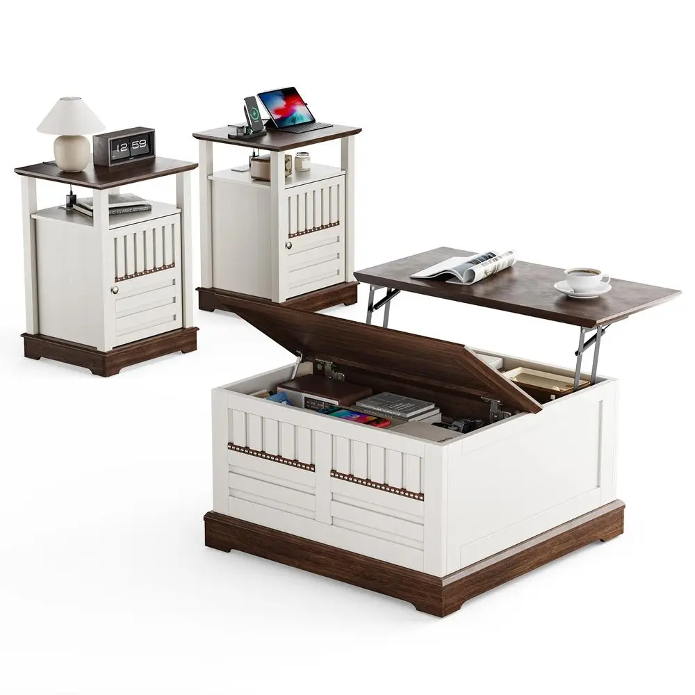 Farmhouse Coffee Table Set Includes 31.5 LiftTop Coffee Table with Hidden Storage Compartment amp 2 End Tables with Charging St
Farmhouse Coffee Table Set Includes 31.5 LiftTop Coffee Table with Hidden Storage Compartment amp 2 End Tables with Charging St