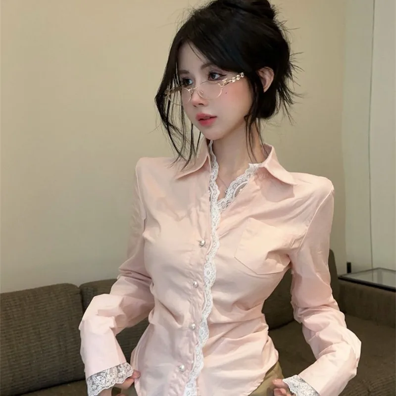 Women Spring Autumn Elegant Temperament Lace Solid Color Polo Collar Long Sleeve Shirts Ladies Fashion All-match Casual Tops
Women Spring Autumn Elegant Temperament Lace Solid Color Polo Collar Long Sleeve Shirts Ladies Fashion All-match Casual Tops