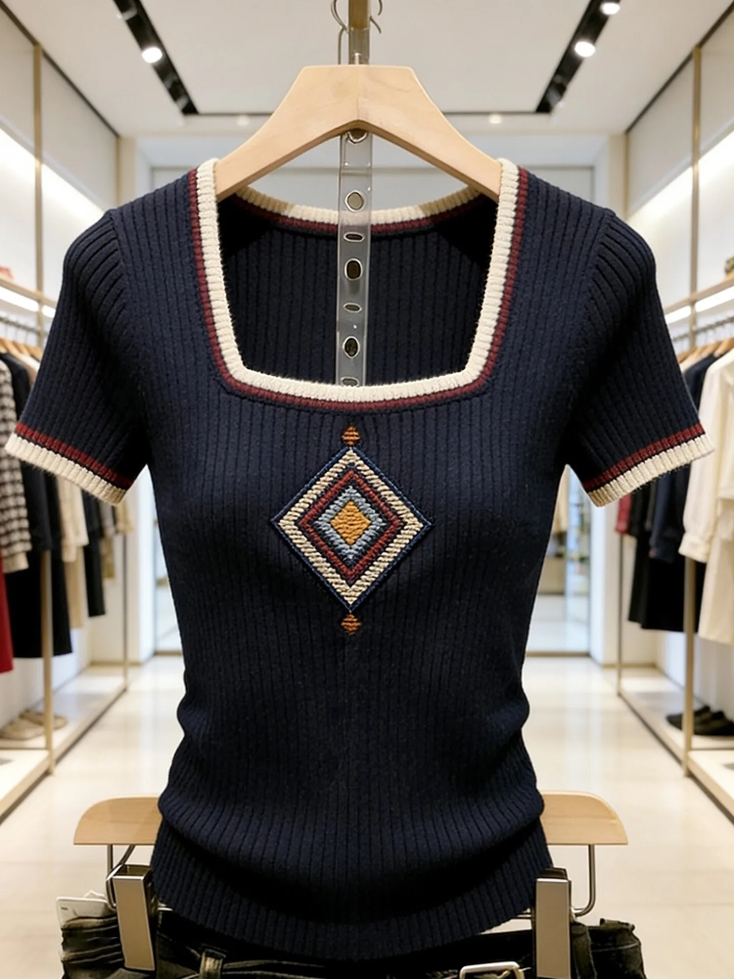 Unique Small-Batch Beautiful Dark Blue Knitted Shirt Summer Square Collar Short Sleeve Button Design Korean Style Commute Wind
Unique Small-Batch Beautiful Dark Blue Knitted Shirt Summer Square Collar Short Sleeve Button Design Korean Style Commute Wind