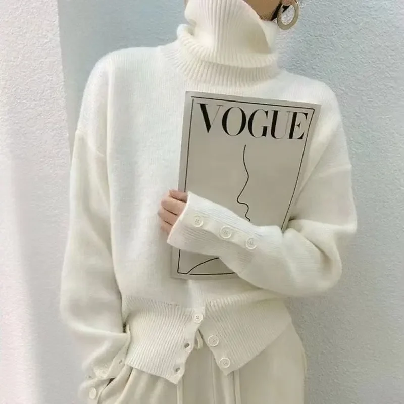 Basic Solid Color Stylish Split Jumpers Female Clothing Casual Turtleneck Winter Button Korean Commute Knitted Sweaters PH347
Basic Solid Color Stylish Split Jumpers Female Clothing Casual Turtleneck Winter Button Korean Commute Knitted Sweaters PH347