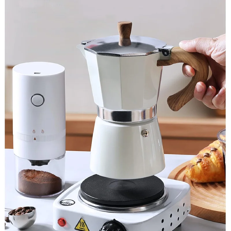 Mocha pot coffee machine 3 cups for gas or electric ceramic camping manual Cuban percolator for cappuccino or latte
Mocha pot coffee machine 3 cups for gas or electric ceramic camping manual Cuban percolator for cappuccino or latte