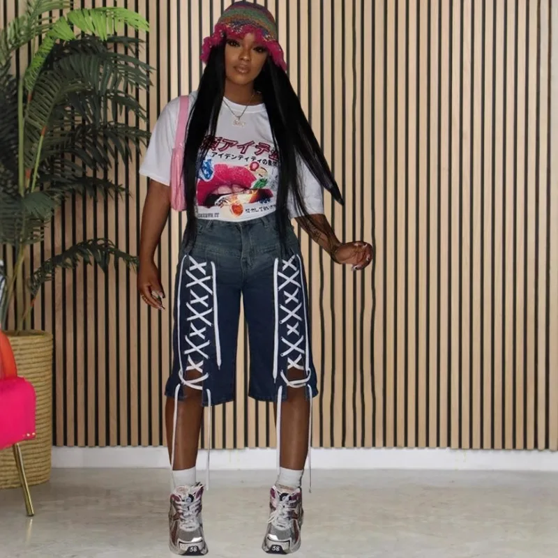 Women Summer Fashion Cross Lace Up Straight Denim Shorts Button Fly High Waist Loose Casual Jeans Short Trousers Streetwear
Women Summer Fashion Cross Lace Up Straight Denim Shorts Button Fly High Waist Loose Casual Jeans Short Trousers Streetwear