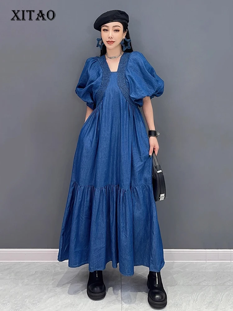 XITAO Pleated Patchwork Loose Denim Dress Puff Sleeve Solid Color Casual Vintage Personality Elegant Summer Woman Dress ZMY1278
XITAO Pleated Patchwork Loose Denim Dress Puff Sleeve Solid Color Casual Vintage Personality Elegant Summer Woman Dress ZMY1278