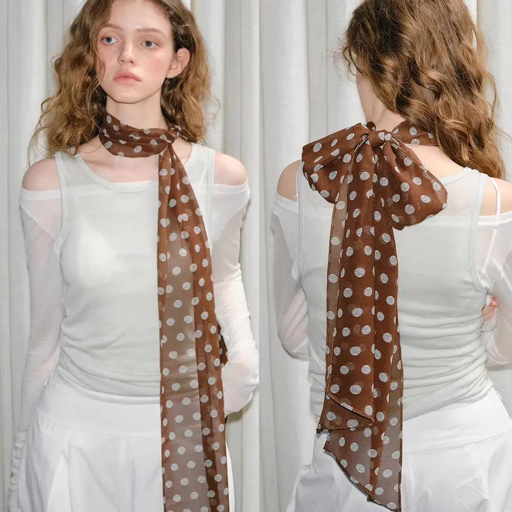 Korean Retro Brown Polka Dot Silk Scarf Versatile Accessories Chiffon Neck Tie Women Headband Spring and Summer Skinny Scarf
Korean Retro Brown Polka Dot Silk Scarf Versatile Accessories Chiffon Neck Tie Women Headband Spring and Summer Skinny Scarf