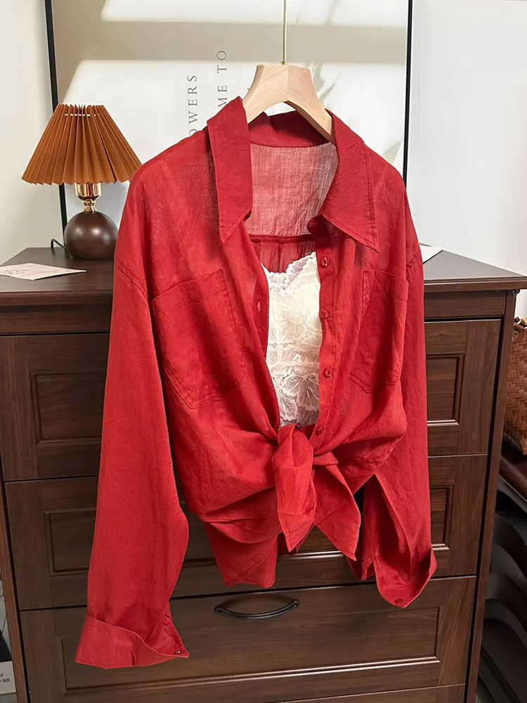 Summer 2026 Women's Lightweight Breathable Sun Protection Shirt Double Pocket Linen Collar Red Fashionable Commute Style Long...
Summer 2026 Women's Lightweight Breathable Sun Protection Shirt Double Pocket Linen Collar Red Fashionable Commute Style Long...