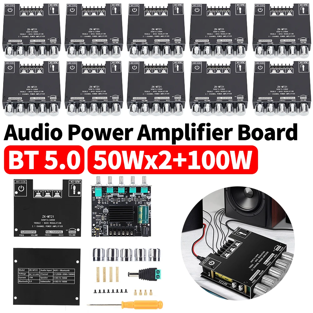 2.1 Channel Bluetooth-Compatible Audio Power Amplifier Module BT 3.5mm AUX 50Wx2+100W AMP Board Amplifier Board for DIY Speakers
2.1 Channel Bluetooth-Compatible Audio Power Amplifier Module BT 3.5mm AUX 50Wx2+100W AMP Board Amplifier Board for DIY Speakers