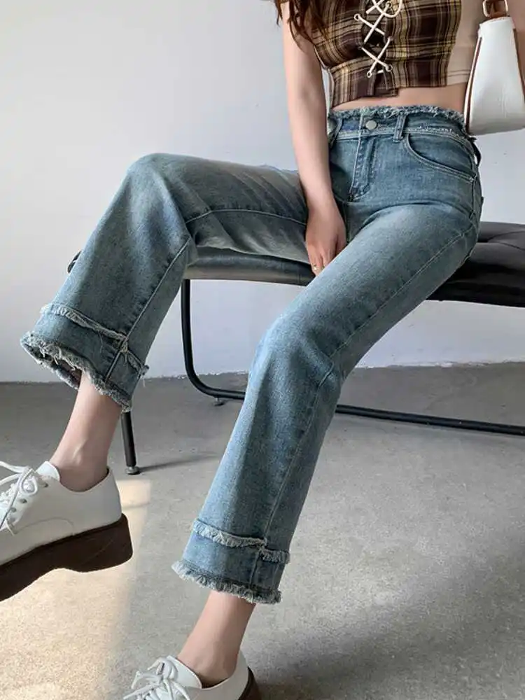 High Waist Straight Leg Jeans Women's 145m Design Sense Frayed Splicing Slimming Nine-Tenths French Bread Pants Summer
High Waist Straight Leg Jeans Women's 145m Design Sense Frayed Splicing Slimming Nine-Tenths French Bread Pants Summer