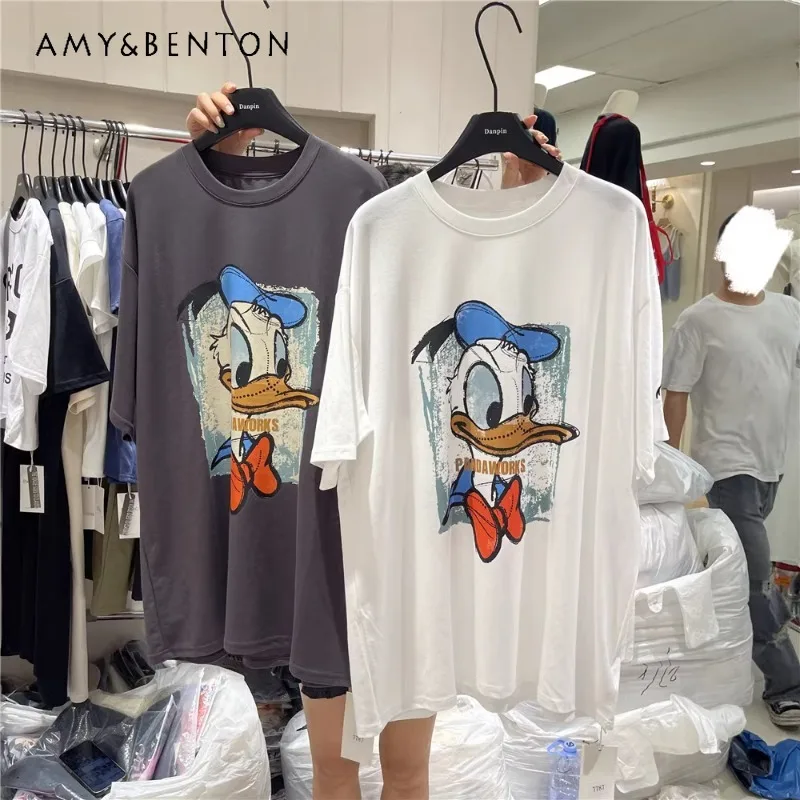 Women's Korean-Style Tees Cartoon Embroidered Printed Loose Oversize Mid-Length Round Neck Short Sleeves T-shirt Y2k Accessories
Women's Korean-Style Tees Cartoon Embroidered Printed Loose Oversize Mid-Length Round Neck Short Sleeves T-shirt Y2k Accessories