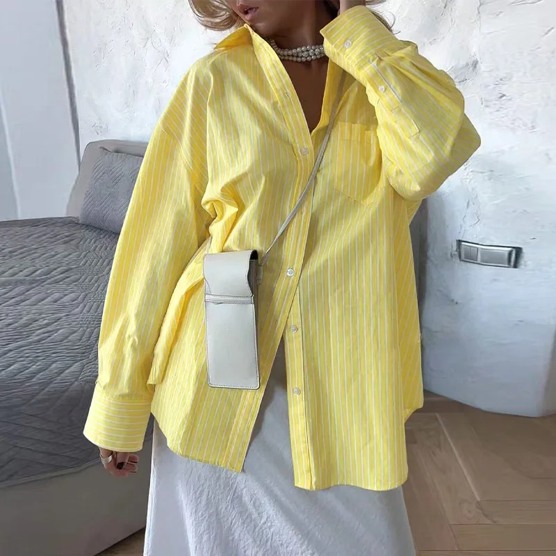 harajuku women's oversized Cardigan Shirts Women Casual Shirt spring Autumn Polo Neck yellow stripe button Long Sleeve Blouse
harajuku women's oversized Cardigan Shirts Women Casual Shirt spring Autumn Polo Neck yellow stripe button Long Sleeve Blouse