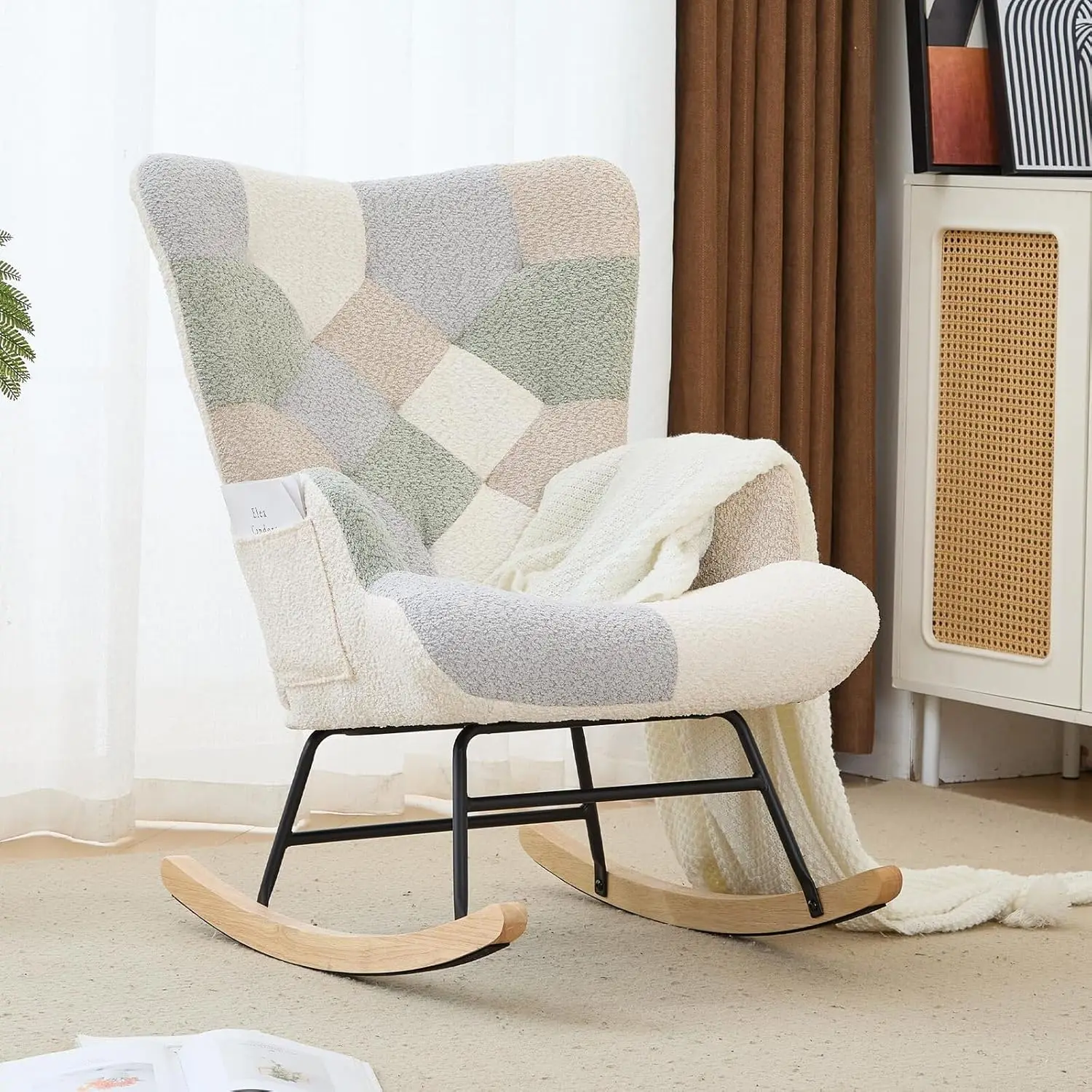 Nursery Rocking Chair Teddy Upholstered Glider Rocker Rocking Accent Chair with High Backrest Armchair Comfy Side, Customized
Nursery Rocking Chair Teddy Upholstered Glider Rocker Rocking Accent Chair with High Backrest Armchair Comfy Side, Customized