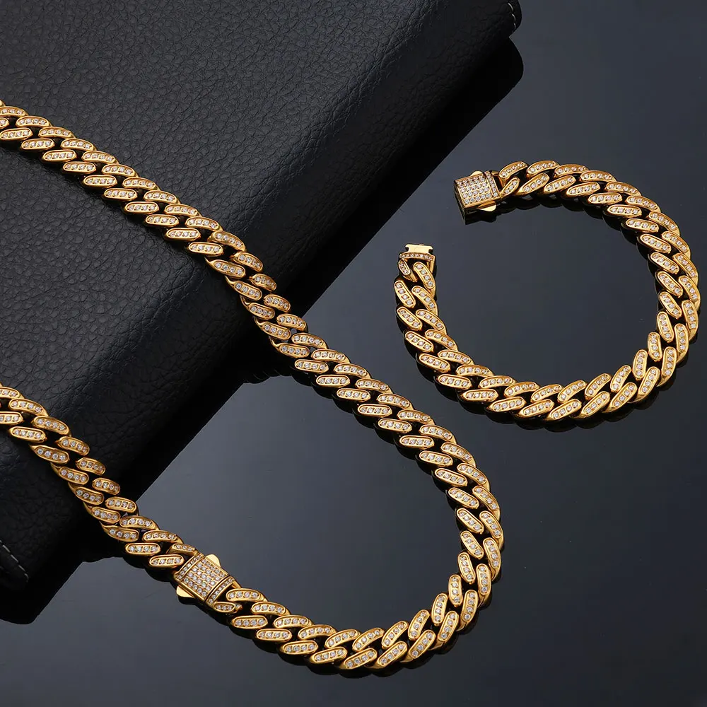 Stainless Steel Miami Cuban Link Chain 12mm Width Hip Hop PVD Plated 18K Gold Iced Out Cuban Necklace Bracelet 50MOQ
Stainless Steel Miami Cuban Link Chain 12mm Width Hip Hop PVD Plated 18K Gold Iced Out Cuban Necklace Bracelet 50MOQ