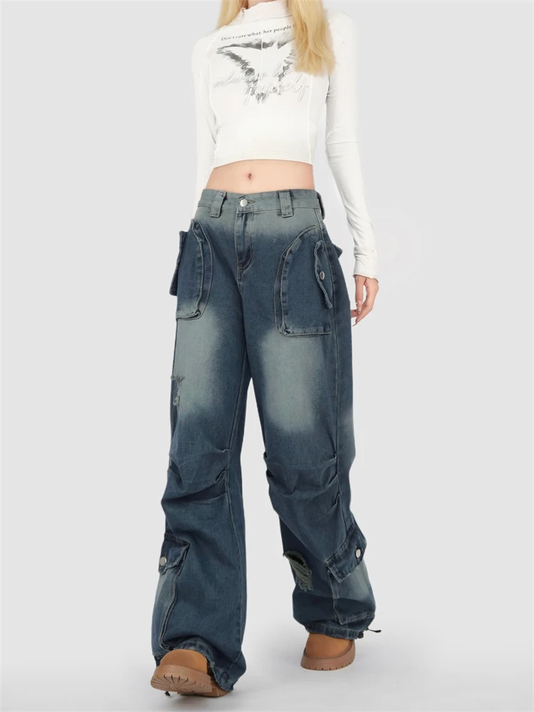Women's Multiple Pockets Retro Cargo Unisex Jeans High Waist Personalized Trousers Cool Girl Casual Bottoms Female Street Pants
Women's Multiple Pockets Retro Cargo Unisex Jeans High Waist Personalized Trousers Cool Girl Casual Bottoms Female Street Pants