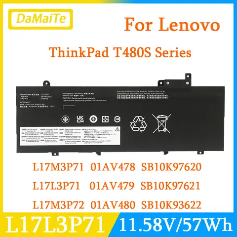 Bateria do portátil l17l3p71 01av478 para lenovo thinkpad t480s série sb10k97620 sb10k97622 01av479 01av480 l17m3p71 l17s3p71
