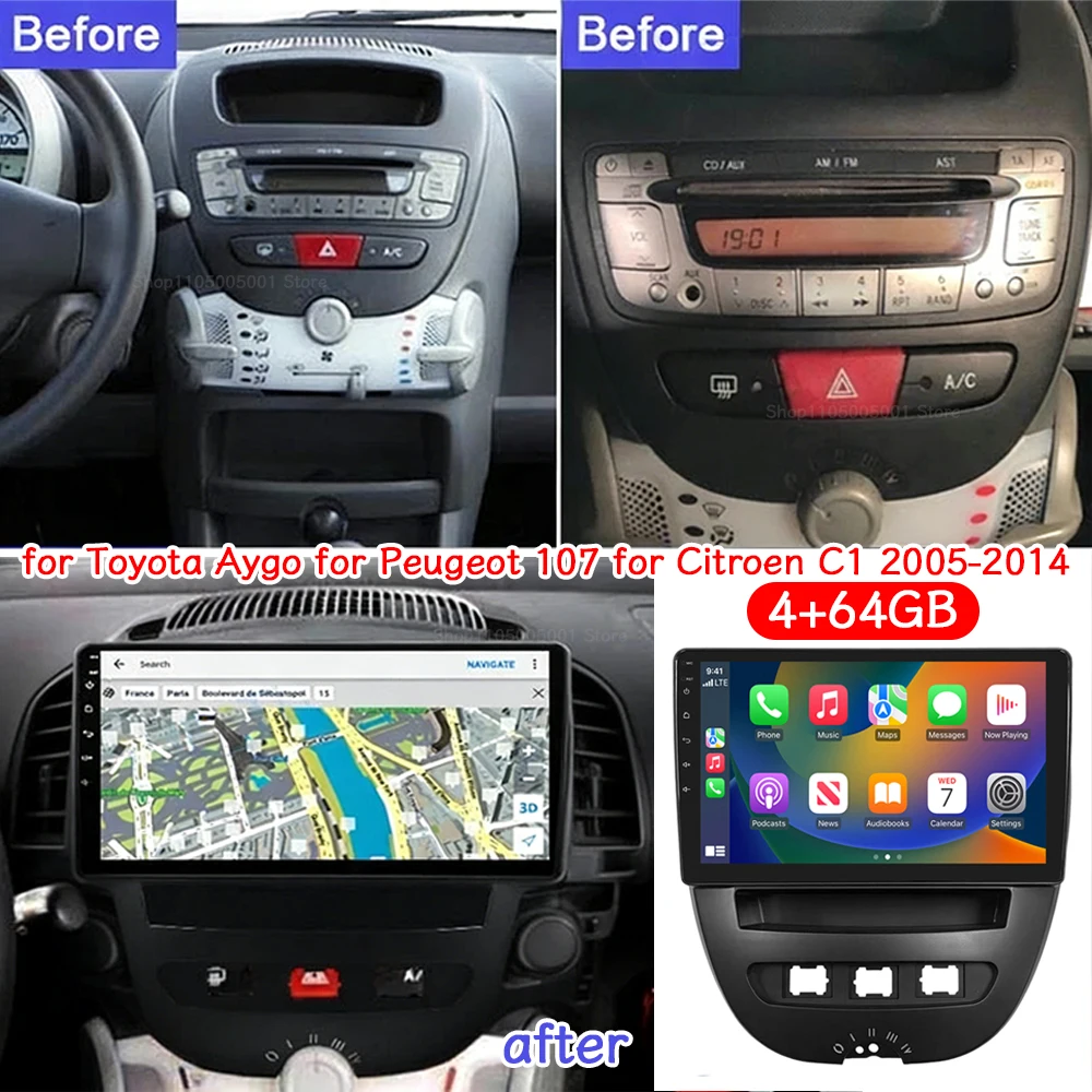 10.1''Car Stereo Radio GPS Player Android15 for Toyota Aygo for Peugeot 107 for Citroen C1 2005-2014 with Carplay/Android Auto
10.1''Car Stereo Radio GPS Player Android15 for Toyota Aygo for Peugeot 107 for Citroen C1 2005-2014 with Carplay/Android Auto
