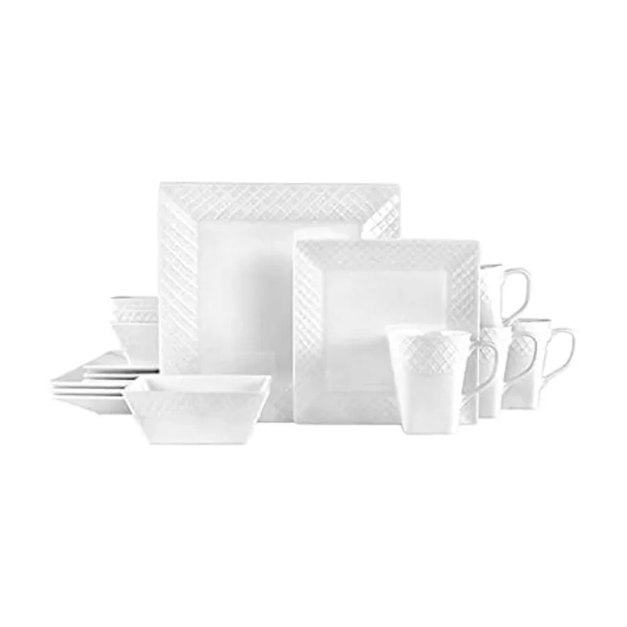 Trellis White Square 16 Piece Dinnerware Set Service For 4 Ceramic White Durable and Microwave Safe
Trellis White Square 16 Piece Dinnerware Set Service For 4 Ceramic White Durable and Microwave Safe
