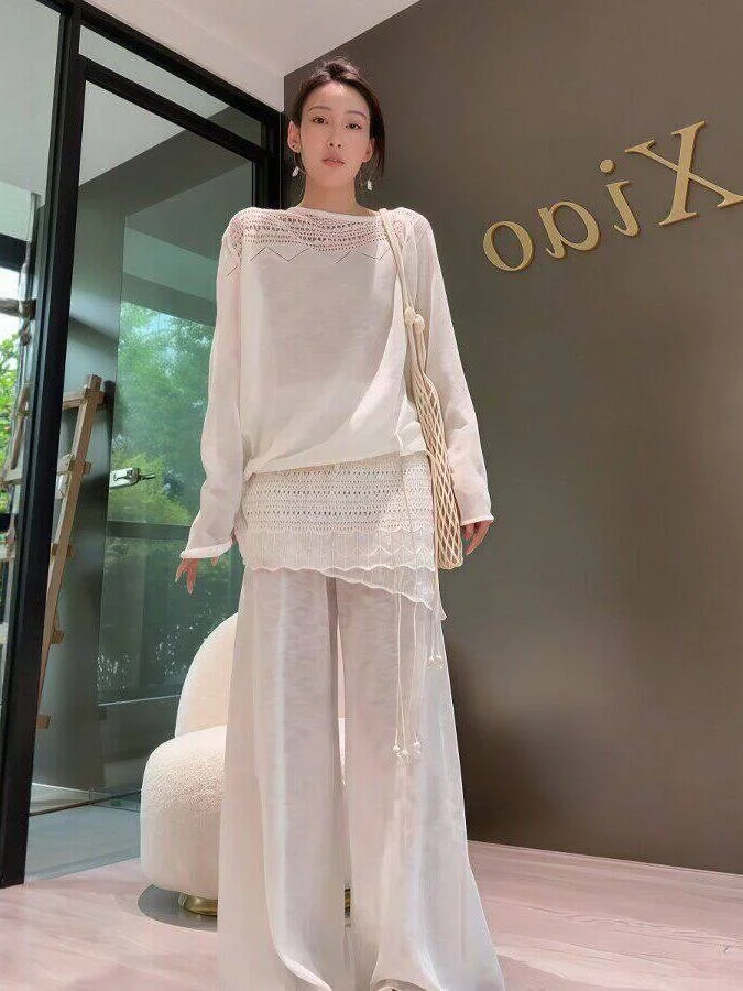 plus Size Women's Summer New Loose Feeling Sun Protection Knitted Sweater And Wide Leg Pants Set High Waist Slimming Effect
plus Size Women's Summer New Loose Feeling Sun Protection Knitted Sweater And Wide Leg Pants Set High Waist Slimming Effect