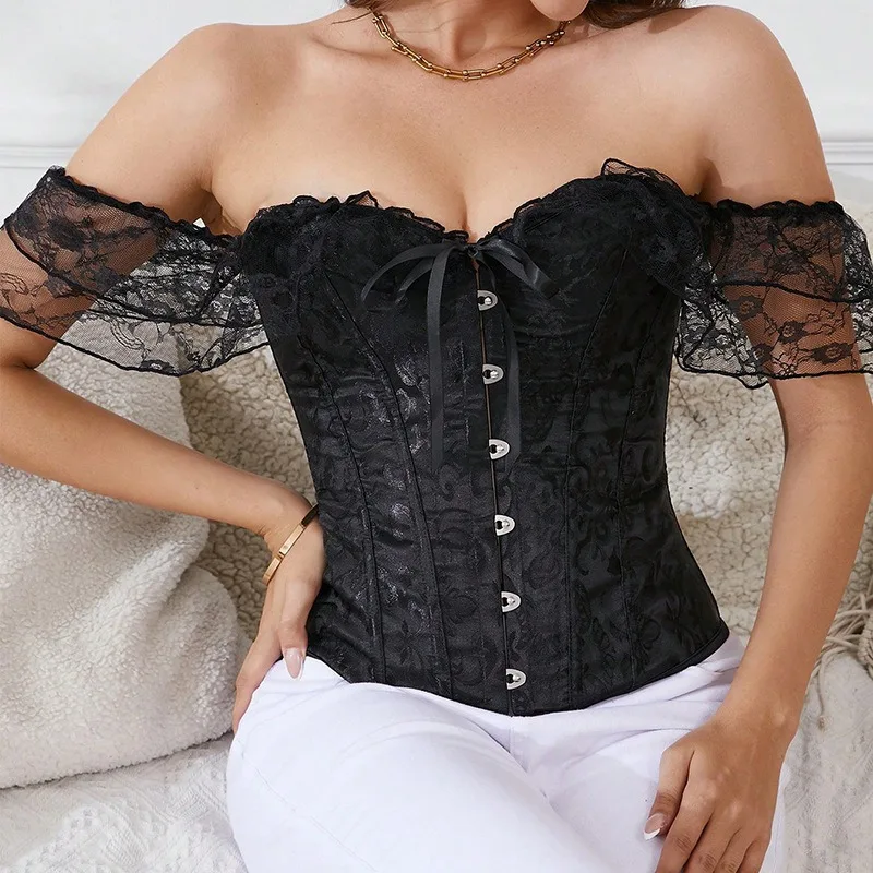 Sexy Corsets Bustiers Shirt Solid Color Off Shoulder Lace Tops Sexy Women Long Sleeves Vintage Corset Gothic Camisole Crop Tops
Sexy Corsets Bustiers Shirt Solid Color Off Shoulder Lace Tops Sexy Women Long Sleeves Vintage Corset Gothic Camisole Crop Tops