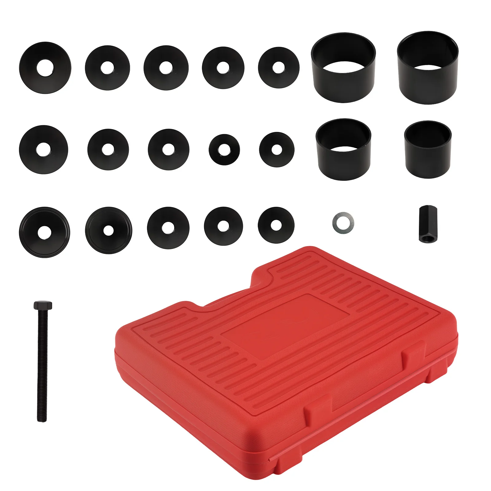 Complete Front Wheel Bearing Tool Set for Universal Cars 24 Piece Kit Black
Complete Front Wheel Bearing Tool Set for Universal Cars 24 Piece Kit Black