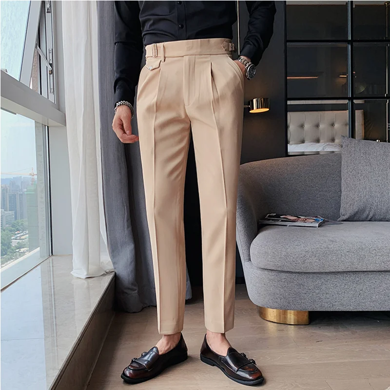 British Style Men Solid High Waist Trousers Formal Business Slim Fit Suit Pants 2022 High Quality Mens Social Party Dress Pants
British Style Men Solid High Waist Trousers Formal Business Slim Fit Suit Pants 2022 High Quality Mens Social Party Dress Pants