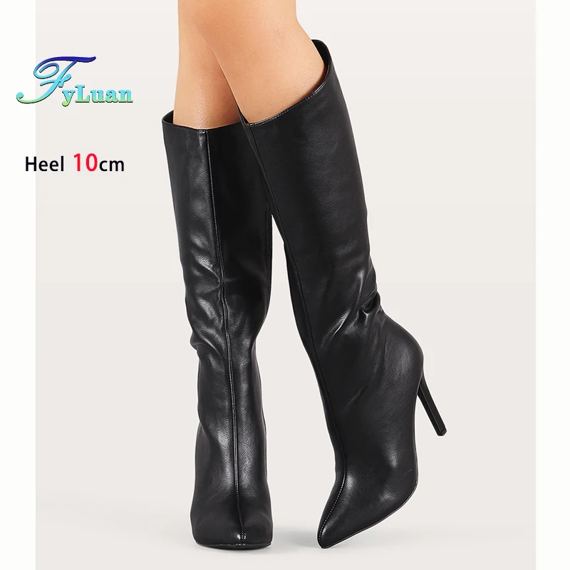 Женские сапоги до середины икры, матовая мягкая кожа, весенне-осенняя обувь большого размера, женские остроконечные ботинки на шпильке на высоком каблуке 10 см, черные
Женские сапоги до середины икры, матовая мягкая кожа, весенне-осенняя обувь большого размера, женские остроконечные ботинки на шпильке на высоком каблуке 10 см, черные