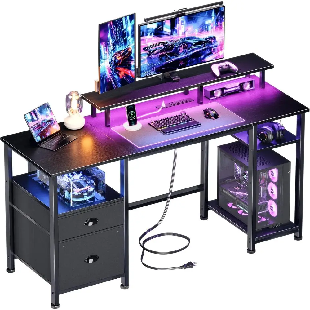 51" Gaming Desk with Power Outlets & LED Lights, Reversible Computer Desk with ile Cabinet & Monitor Stand or Home Oice, Large W
51" Gaming Desk with Power Outlets & LED Lights, Reversible Computer Desk with ile Cabinet & Monitor Stand or Home Oice, Large W